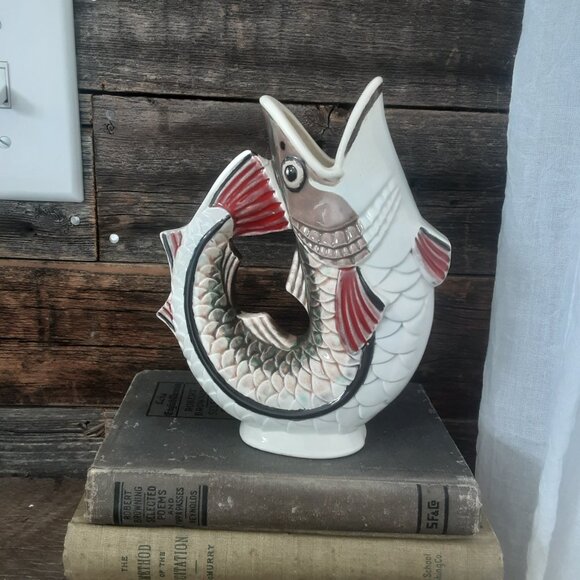 Vintage Gurgle Ceramic Fish Shaped Vase Pitcher - Picture 4 of 4